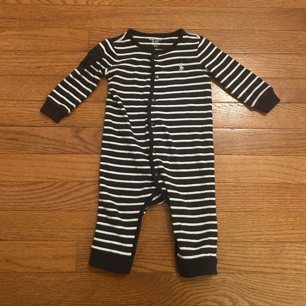 Ralph Lauren Navy and White Stripe Infant One Piece